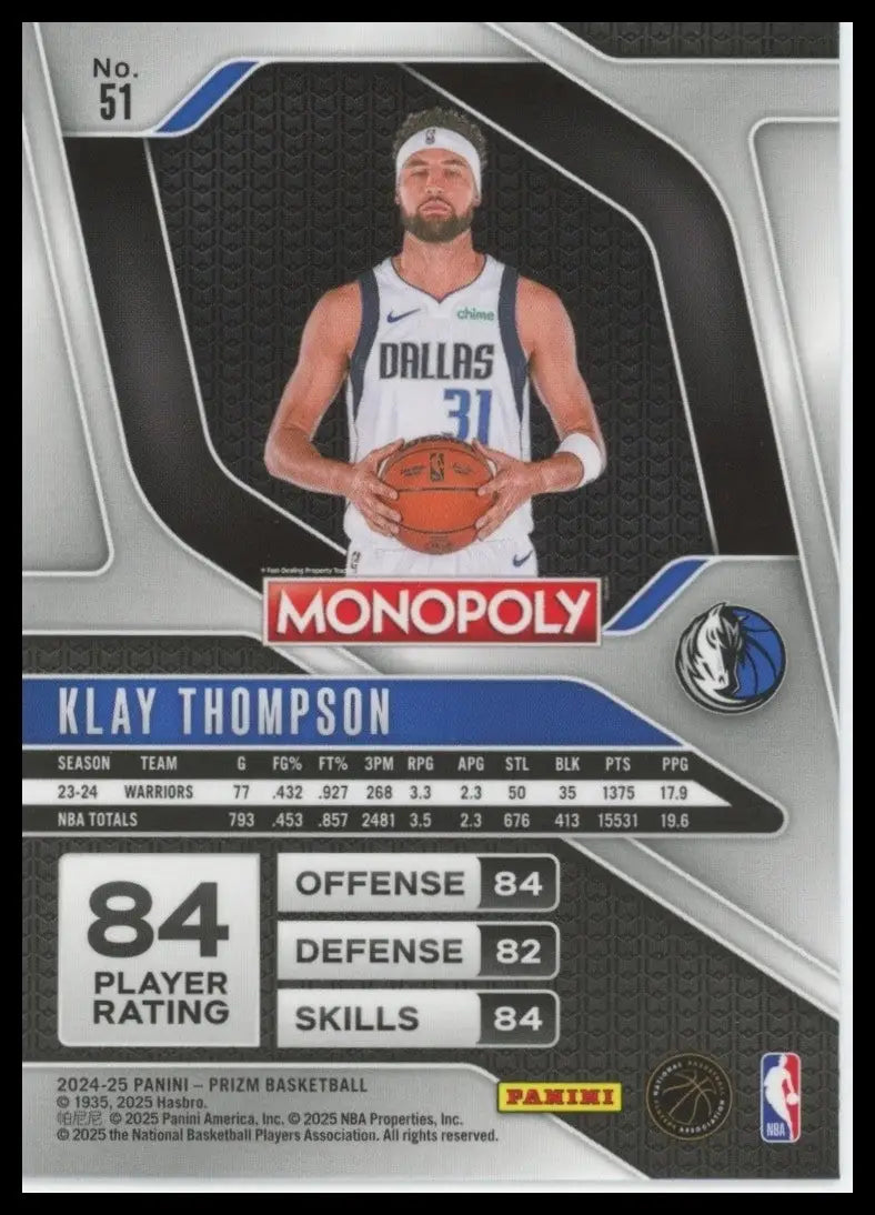 2024-25 Panini Prizm Monopoly Klay Thompson #51 Dallas Mavericks Basketball Card