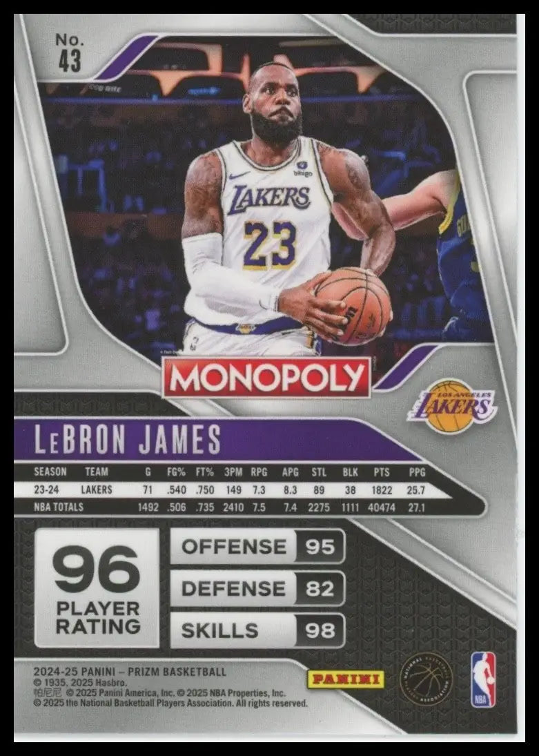 2024-25 Panini Prizm Monopoly LeBron James #43 Los Angeles Lakers Basketball NBA