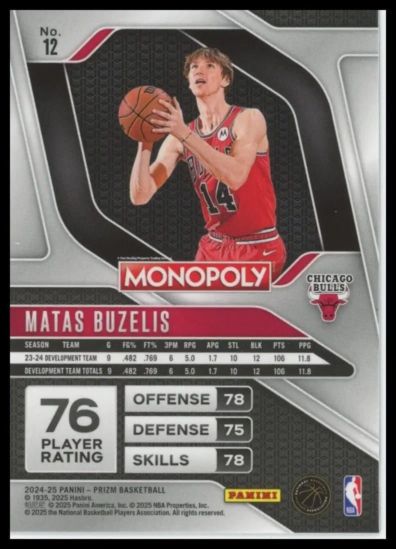 2024-25 Panini Prizm Monopoly Matas Buzelis Rookie #12 Chicago Bulls Basketball
