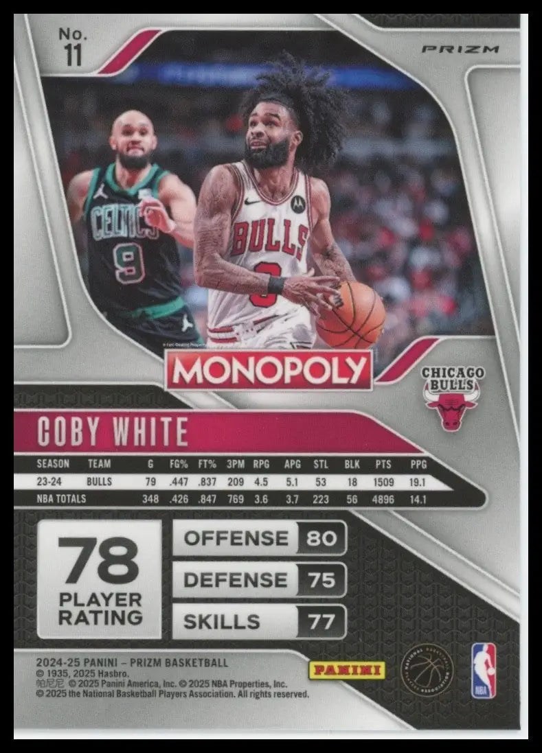 2024-25 Panini Prizm Monopoly Red Coby White #11 Chicago Bulls Basketball Card - Basketball Card Single