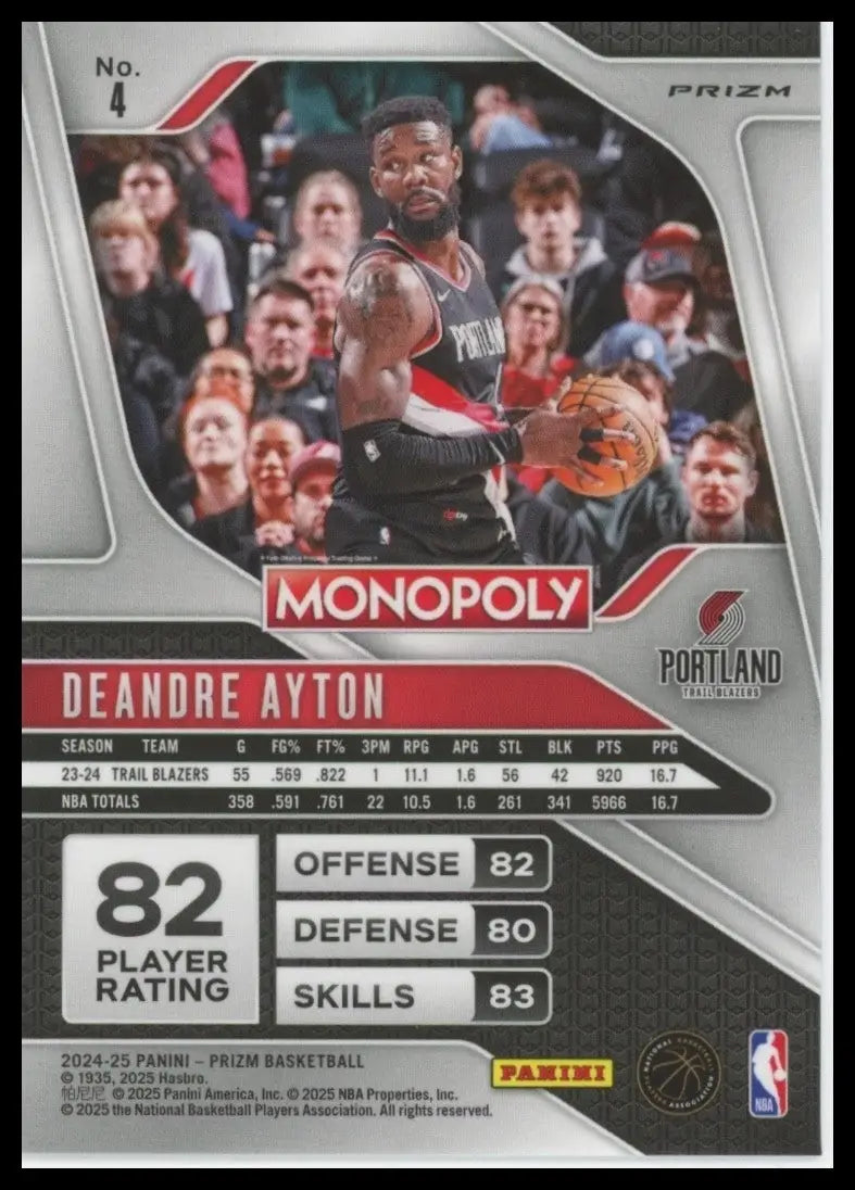 2024-25 Panini Prizm Monopoly Red Deandre Ayton #4 Portland Trail Blazers Card - Basketball Card Single