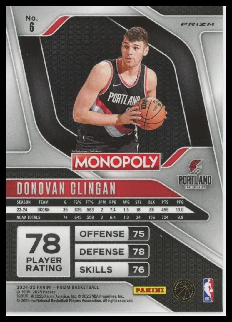 2024-25 Panini Prizm Monopoly Red Donovan Clingan Rookie #6 Trail Blazers Card - Basketball Card Single