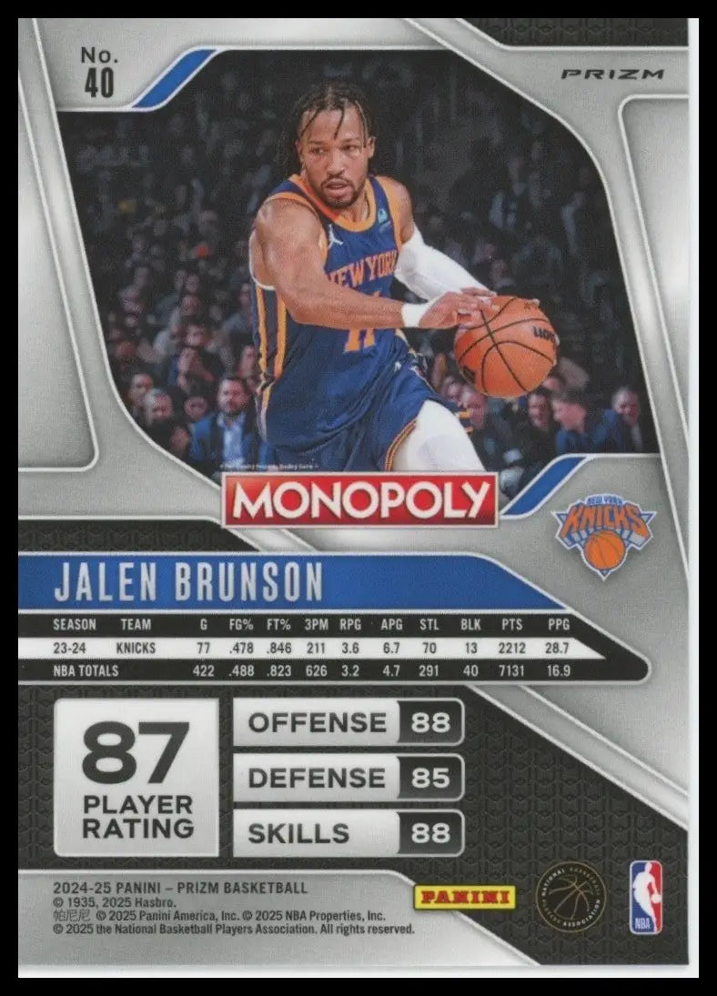 2024-25 Panini Prizm Monopoly Red Jalen Brunson #40 New York Knicks Basketball - Basketball Card Single