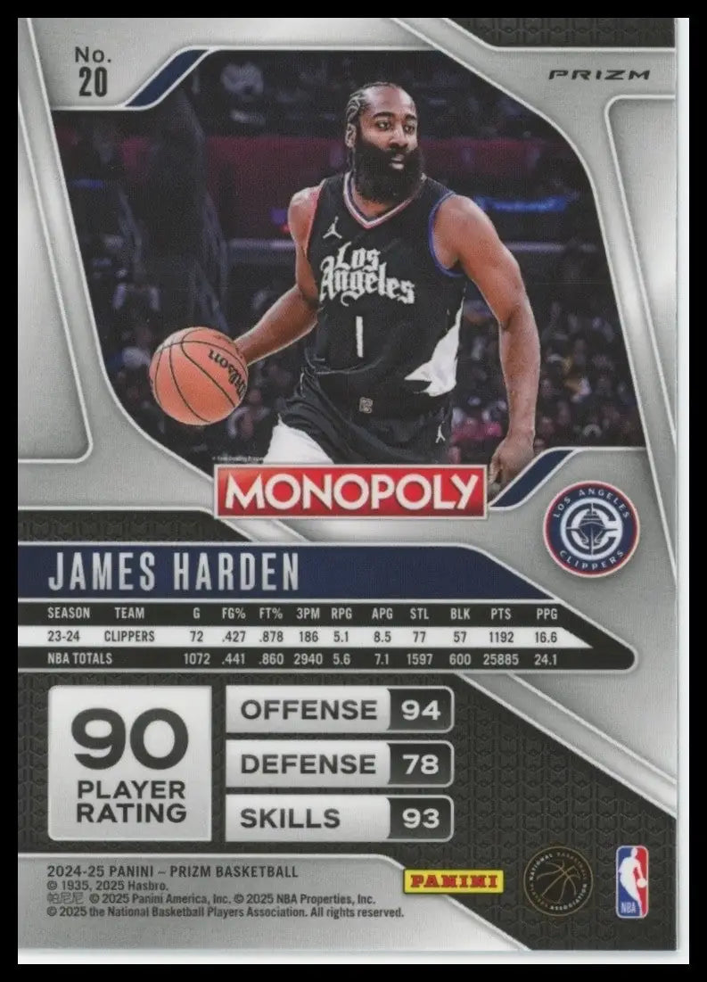2024-25 Panini Prizm Monopoly Red James Harden #20 Los Angeles Clippers Card NBA - Basketball Card Single