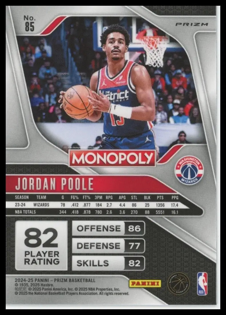 2024-25 Panini Prizm Monopoly Red Jordan Poole #85 Washington Wizards Basketball - Basketball Card Single