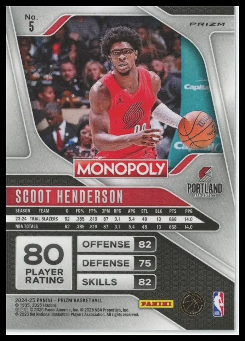 2024-25 Panini Prizm Monopoly Red Scoot Henderson #5 Portland Trail Blazers Card - Basketball Card Single