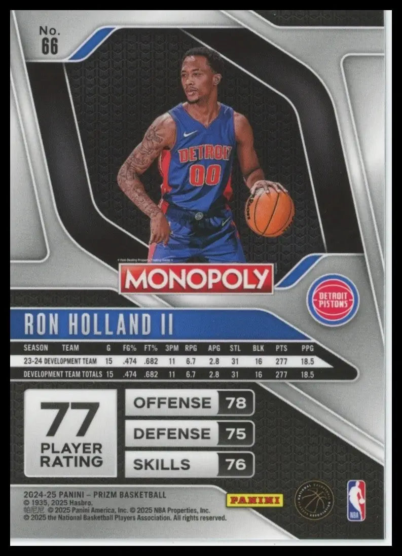 2024-25 Panini Prizm Monopoly Ron Holland II Rookie #66 Detroit Pistons Card NBA