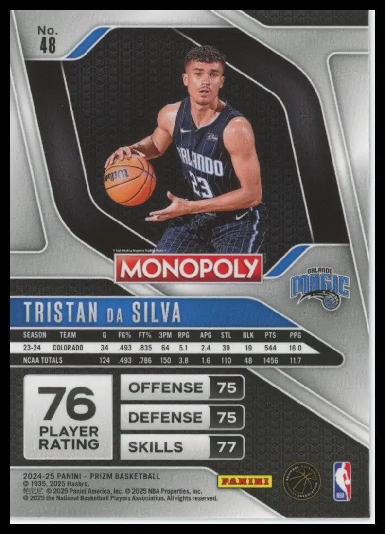 2024-25 Panini Prizm Monopoly Tristan Da Silva Rookie #48 Orlando Magic Card NBA - Basketball Card Single