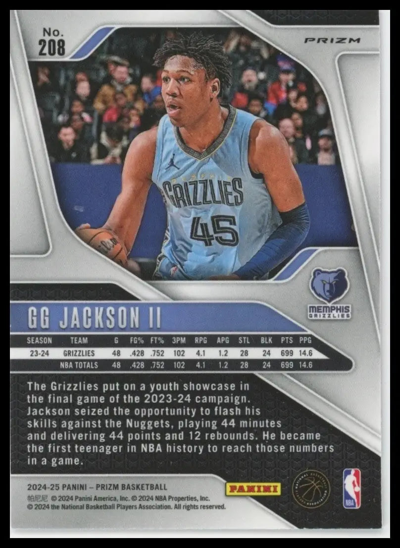 2024-25 Panini Prizm Pink Ice GG Jackson #208 Memphis Grizzlies Basketball Card - Basketball Card Single