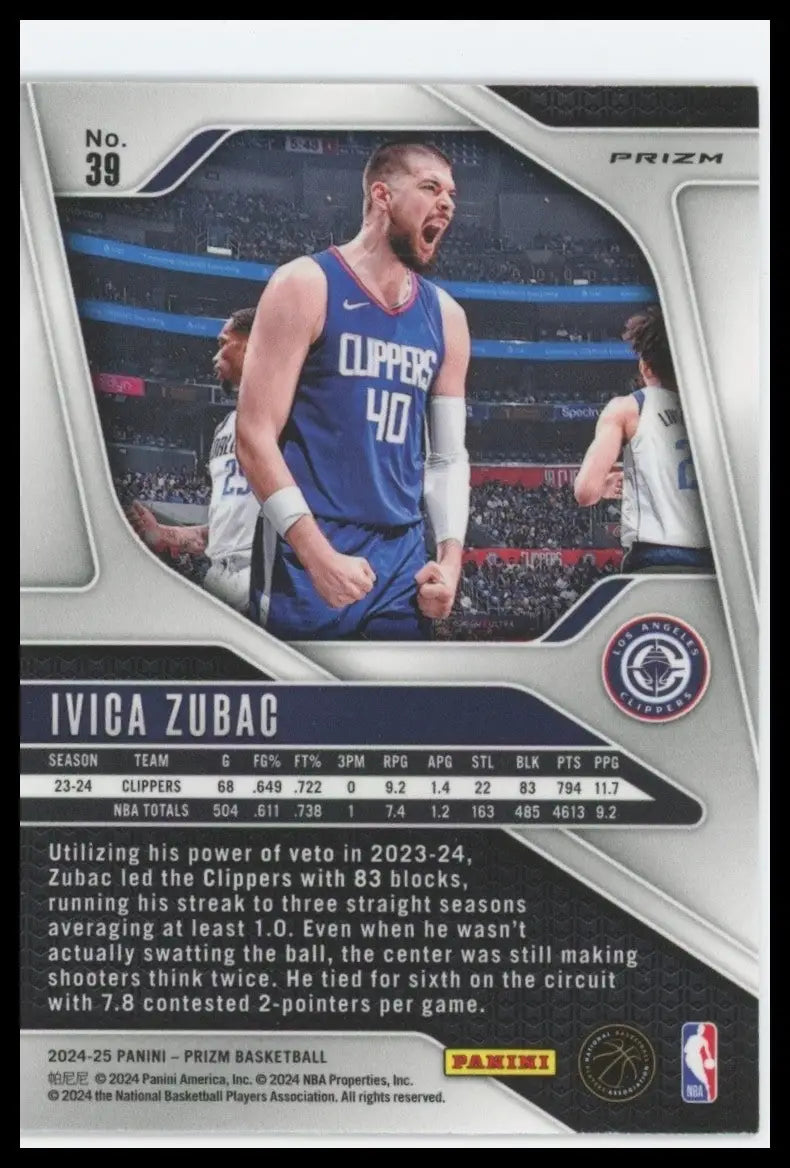 2024-25 Panini Prizm Pink Ice Ivica Zubac #39 Los Angeles Clippers Basketball