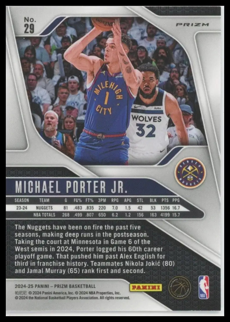 2024-25 Panini Prizm Pink Ice Michael Porter Jr #28 Denver Nuggets Basketball - Basketball Card Single