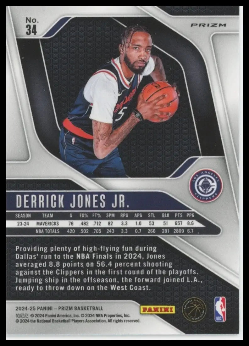2024-25 Panini Prizm Silver Derrick Jones Jr #34 Los Angeles Clippers Basketball - Basketball Card Single