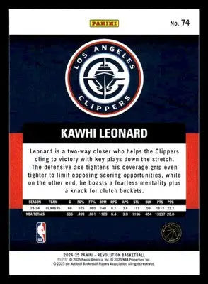 2024-25 Panini Revolution #74 Kawhi Leonard Base Los Angeles Clippers - Basketball Card Single