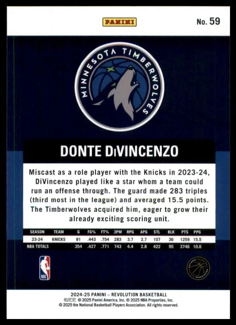 2024-25 Panini Revolution Donte DiVincenzo #59 Minnesota Timberwolves Basketball - Basketball Card Single