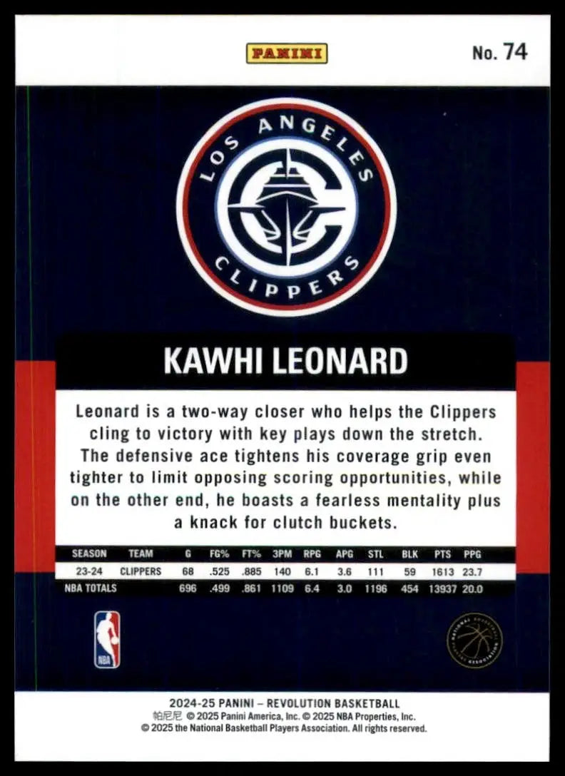 2024-25 Panini Revolution Kawhi Leonard #74 Los Angeles Clippers Basketball Card - Basketball Card Single