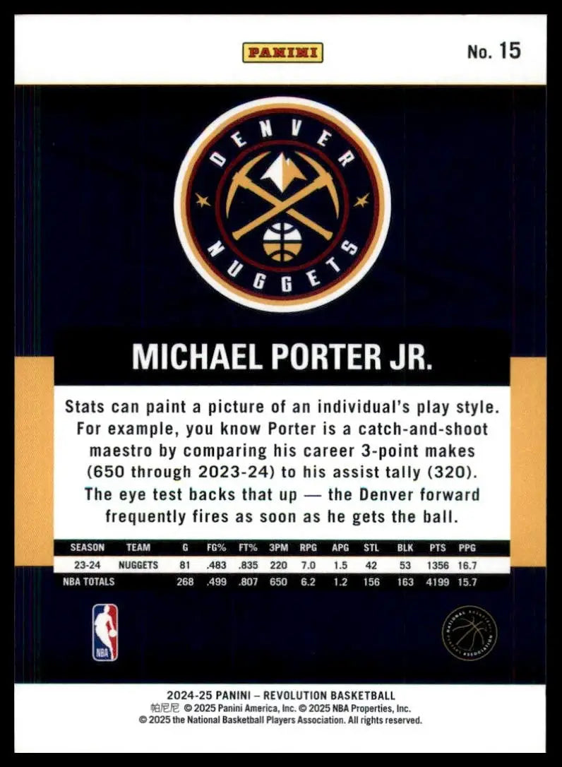 2024-25 Panini Revolution Michael Porter Jr #15 Denver Nuggets Basketball Card - Basketball Card Single