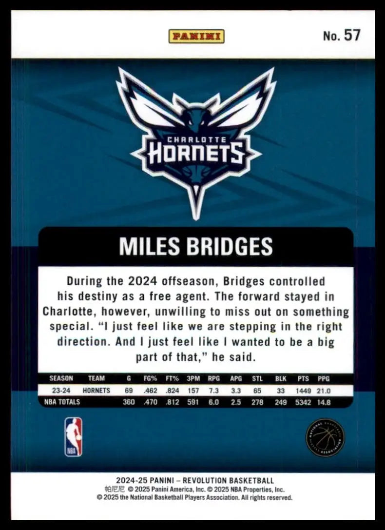 2024-25 Panini Revolution Miles Bridges #57 Charlotte Hornets Basketball Card - Basketball Card Single