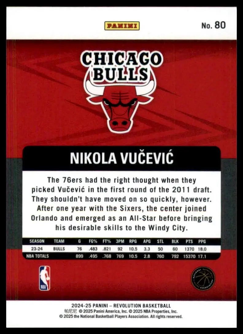 2024-25 Panini Revolution Nikola Vucevic #80 Chicago Bulls Basketball Card NBA - Basketball Card Single