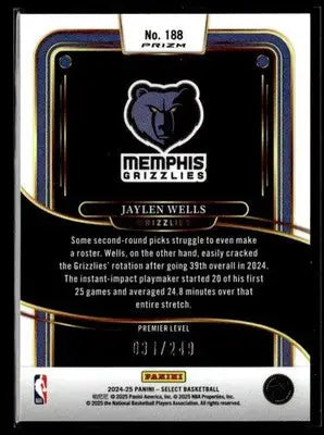 2024-25 Panini Select #188 Jaylen Wells Red Scope Prizm - Basketball Card Single