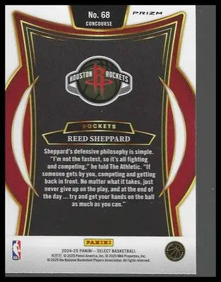 2024-25 Panini Select #68 Reed Sheppard Orange Flash Prizm Houston Rockets RC