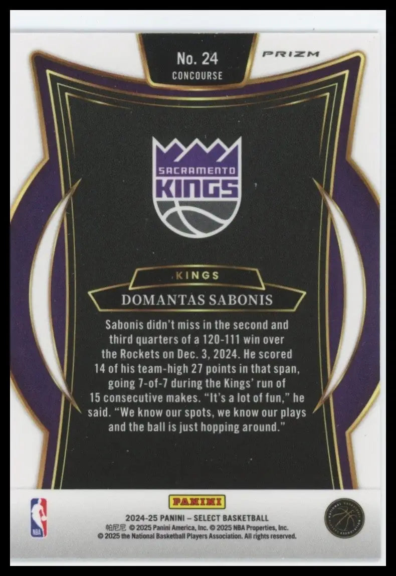 2024-25 Panini Select - Concourse Domantas Sabonis #24 Silver Prizm