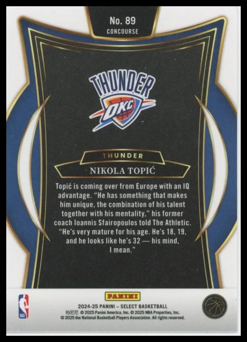 2024-25 Panini Select - Concourse Nikola Topic #89 Blue Prizm (RC)