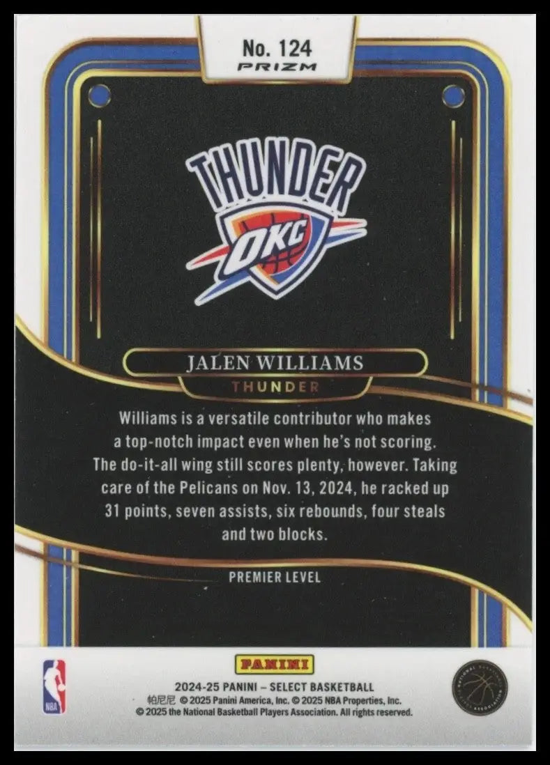 2024-25 Panini Select - Premier Level Jalen Williams #124 Blue Cracked Ice Prizm