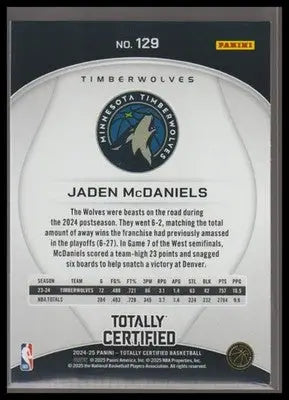 2024-25 Panini Totally Certified #129 Jaden McDaniels - Basketball Card Single