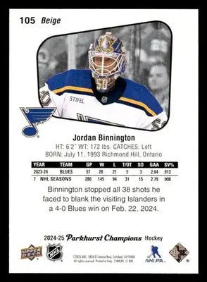 2024-25 Parkhurst Champions #105 Jordan Binnington - Hockey Card Single
