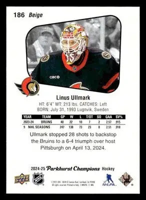 2024-25 Parkhurst Champions #186 Linus Ullmark - Hockey Card Single