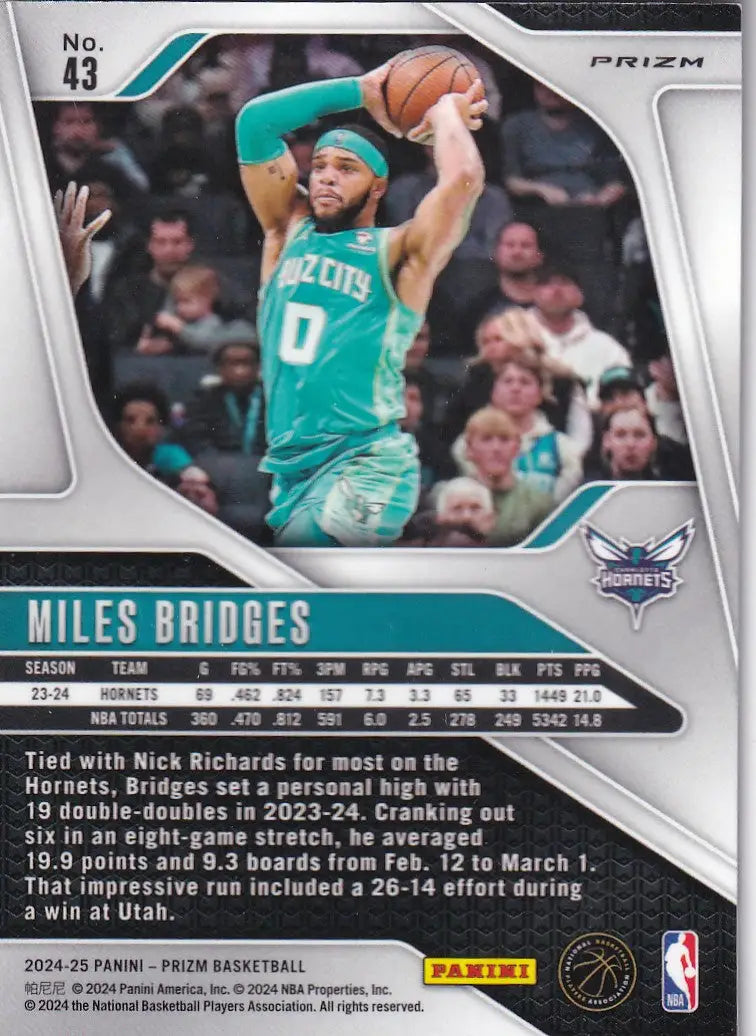 2024-25 PRIZM #43 MILES BRIDGES CRACKED ICE- CHARLOTTE HORNETS - Basketball Card Single