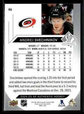 2024-25 SP Authentic Andrei Svechnikov #46 Carolina Hurricanes - Hockey Card Single