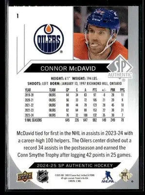 2024-25 SP Authentic Connor McDavid #1 Edmonton Oilers - Hockey Card Single