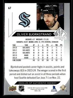 2024-25 SP Authentic Oliver Bjorkstrand #67 Seattle Kraken - Hockey Card Single