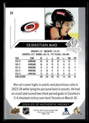 2024-25 SP Authentic Sebastian Aho #31 Carolina Hurricanes - Hockey Card Single