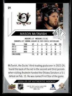 2024-25 SP Mason McTavish #59 Anaheim Ducks - Hockey Card Single