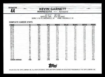 2024-25 Topps Chrome #44 Kevin Garnett Refractor - Basketball Card Single