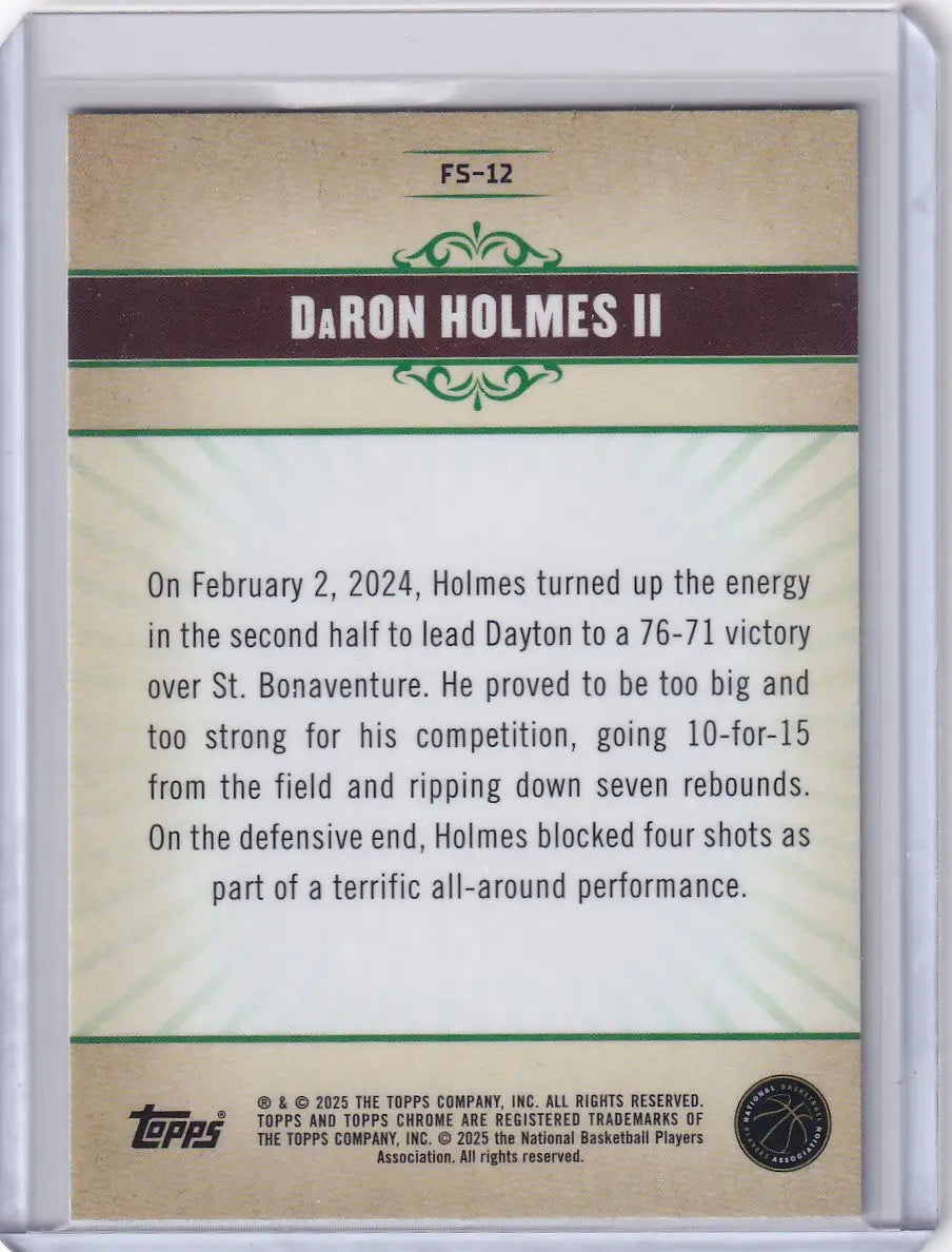 DaRon Holmes II basketball card from 2024-25 Topps Chrome Fresh Start series