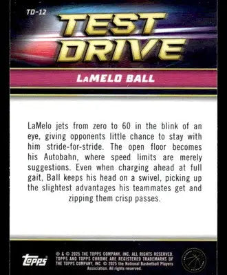 2024-25 Topps Chrome #TD-12 LeMelo Ball Test Drive - Basketball Card Single