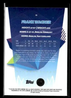 2024-25 Topps Finest #71 Franz Wagner Base Orlando Magic - Basketball Card Single