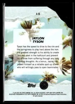 2024-25 Topps Finest #A-16 Jaylon Tyson Arrivals Purple Refractor RC #/100 Cavs - Basketball Card Single