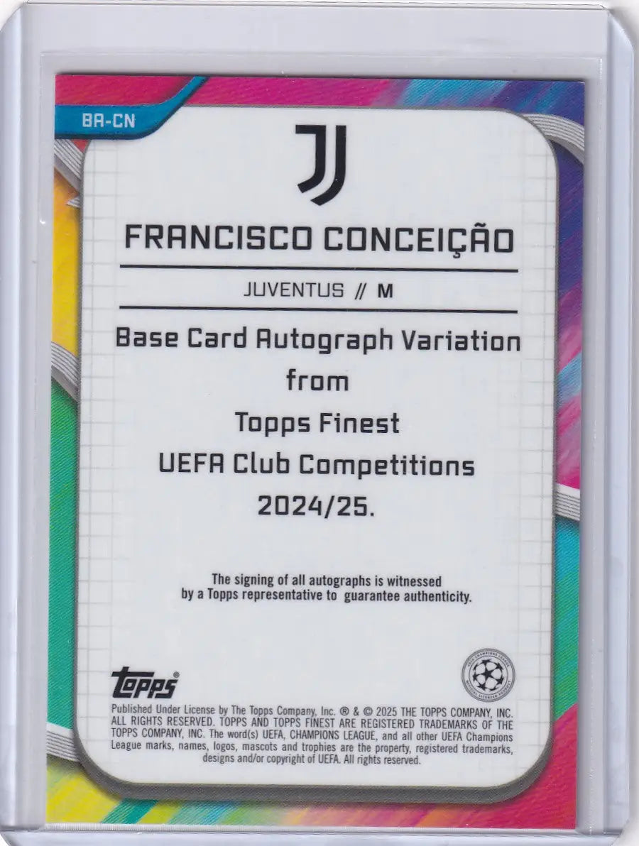 Francisco Conceição Juventus trading card from 2024-25 Topps Finest Auto collection