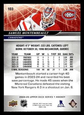 2024-25 Upper Deck #103 Samuel Montembeault - Hockey Card Single