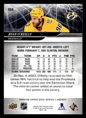 2024-25 Upper Deck #104 Ryan O’Reilly - Hockey Card Single