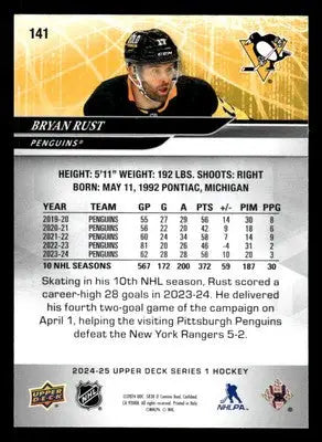 2024-25 Upper Deck #141 Bryan Rust - Hockey Card Single