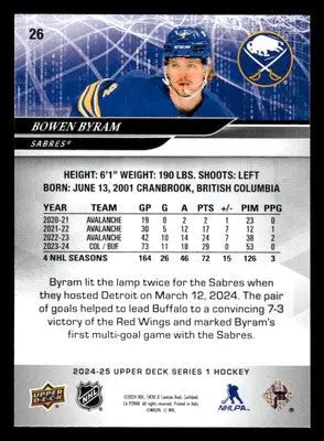 2024-25 Upper Deck #26 Bowen Byram - Hockey Card Single