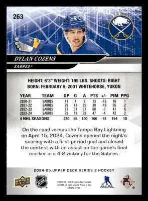 2024-25 Upper Deck #263 Dylan Cozens - Hockey Card Single