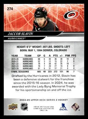 2024-25 Upper Deck #274 Jaccob Slavin - Hockey Card Single