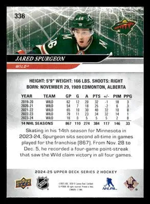 2024-25 Upper Deck #336 Jared Spurgeon - Hockey Card Single