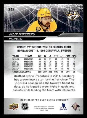 2024-25 Upper Deck #348 Filip Forsberg - Hockey Card Single